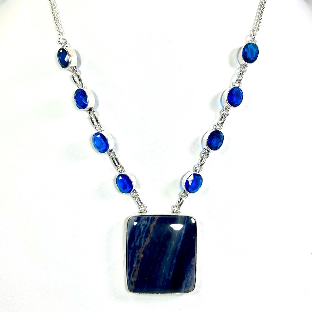 Sodalite Square 925 Large Stone Gemstone Necklace